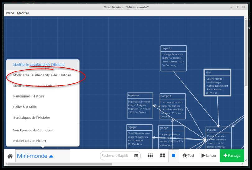 La fenêtre Javascript de Twine